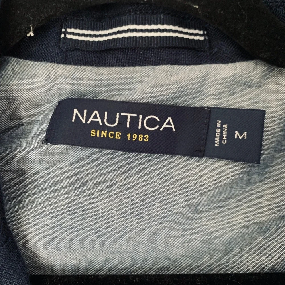 Nautica 100% Linen Blazer Men M Navy Blue Sport Coat Coastal Resort Quiet Luxury